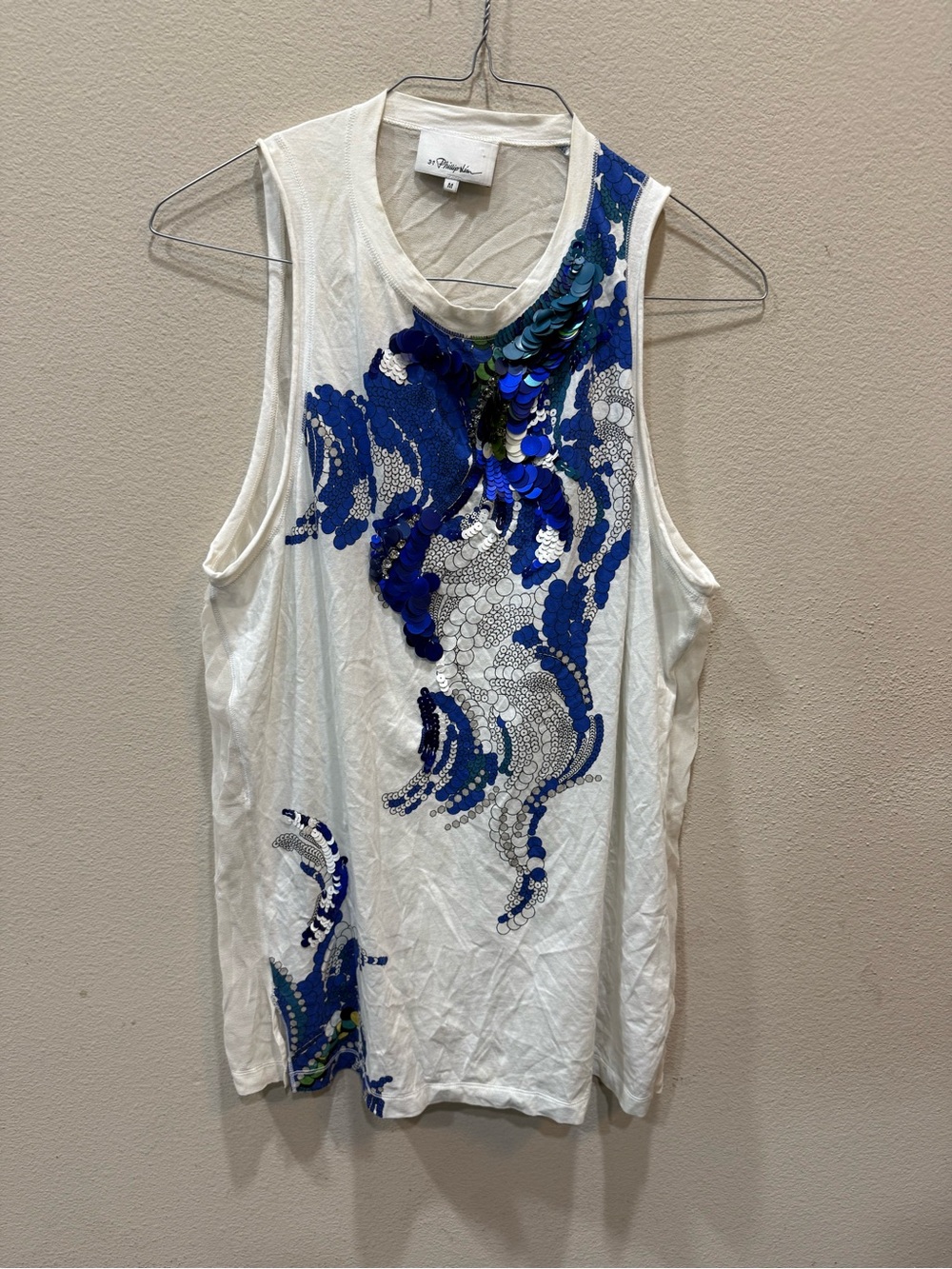 3.1 Phillip Lim embellished printed cotton and silk-chiffon tank Size Medium